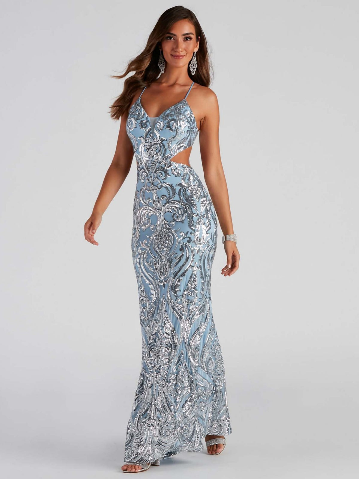 Elegant Sequin V-neck Evening Dress