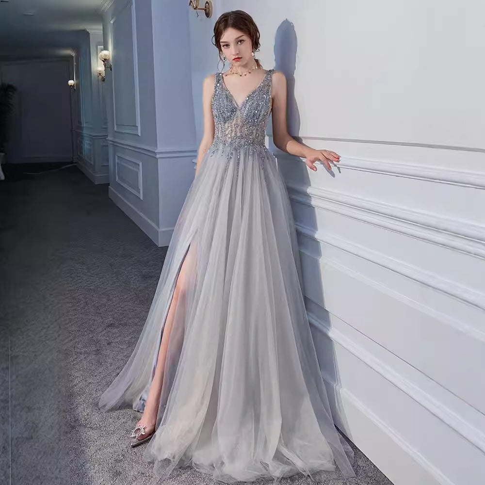 Sequin Backless Evening Dress