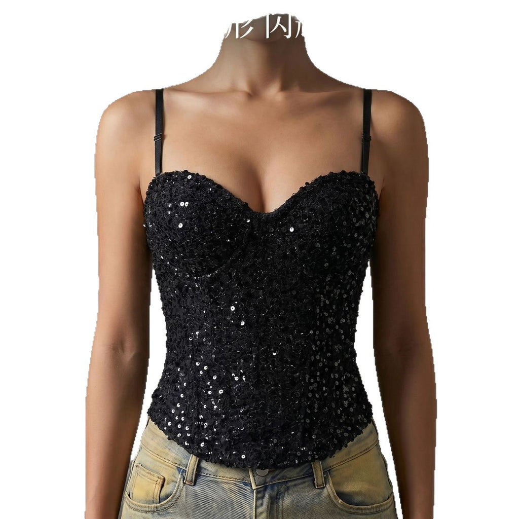 French Style 3D Sequin Fishbone Bra Top