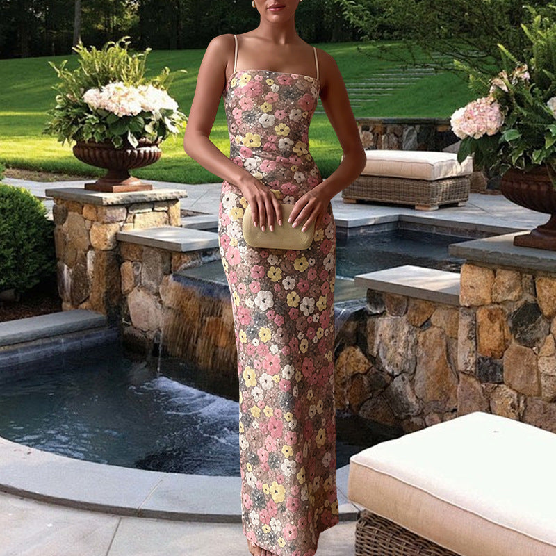 Petal Print Sequin Slim Dress