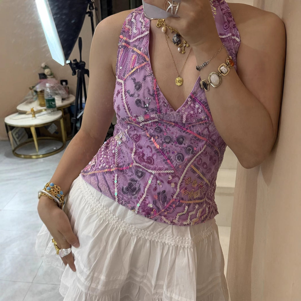 Sequin V-neck Sleeveless Vest