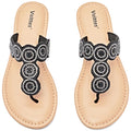 Veittes Womens Flat Slide Sandals - Comfortable Fashion Bling Bohemian T-Strap Slip on Summer Shoes.(2307006BK/MF8.5)