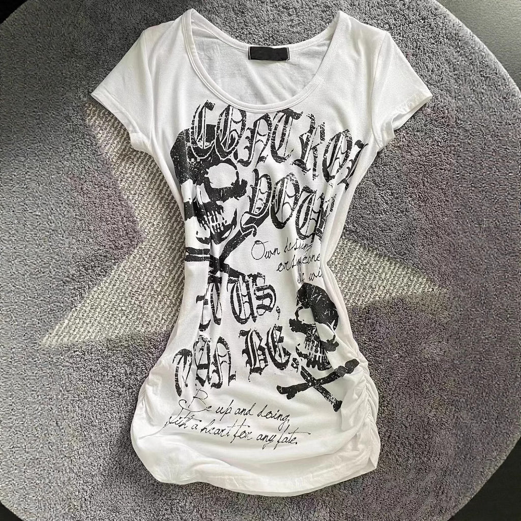 Retro Punk Skull Print Slim Fit T-Shirt