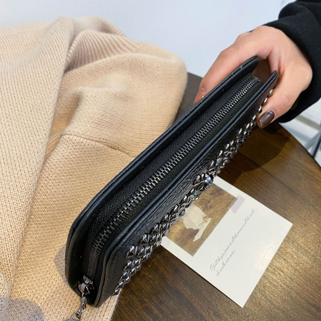 Punk Rivet Skull Long Wallet