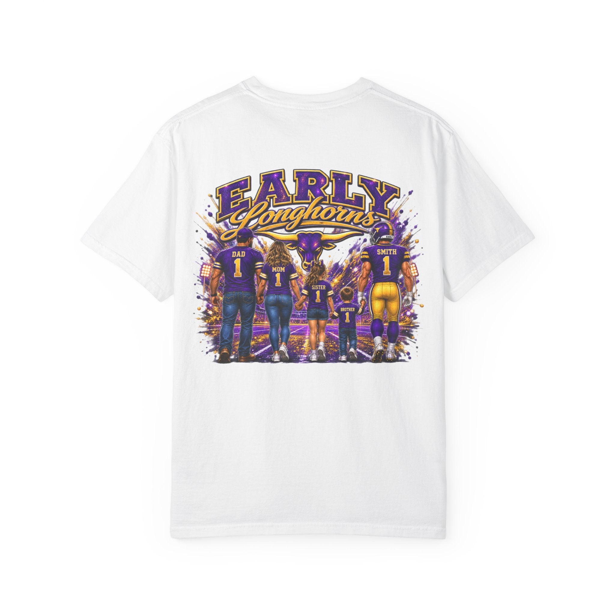 Early Longhorns T-Shirt — Family Football Back Design (EMAIL FOR A DESIGN THAT HAS YOUR NAME AND #)