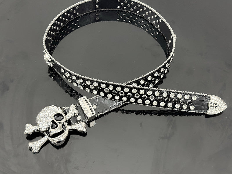 Skull Punk Belt with Rhinestones for Men and Women