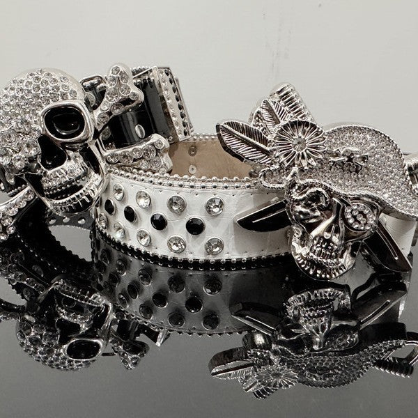 Skull Punk Belt with Rhinestones for Men and Women