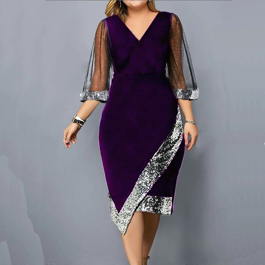 Gold Velvet Sequin Mesh Dress