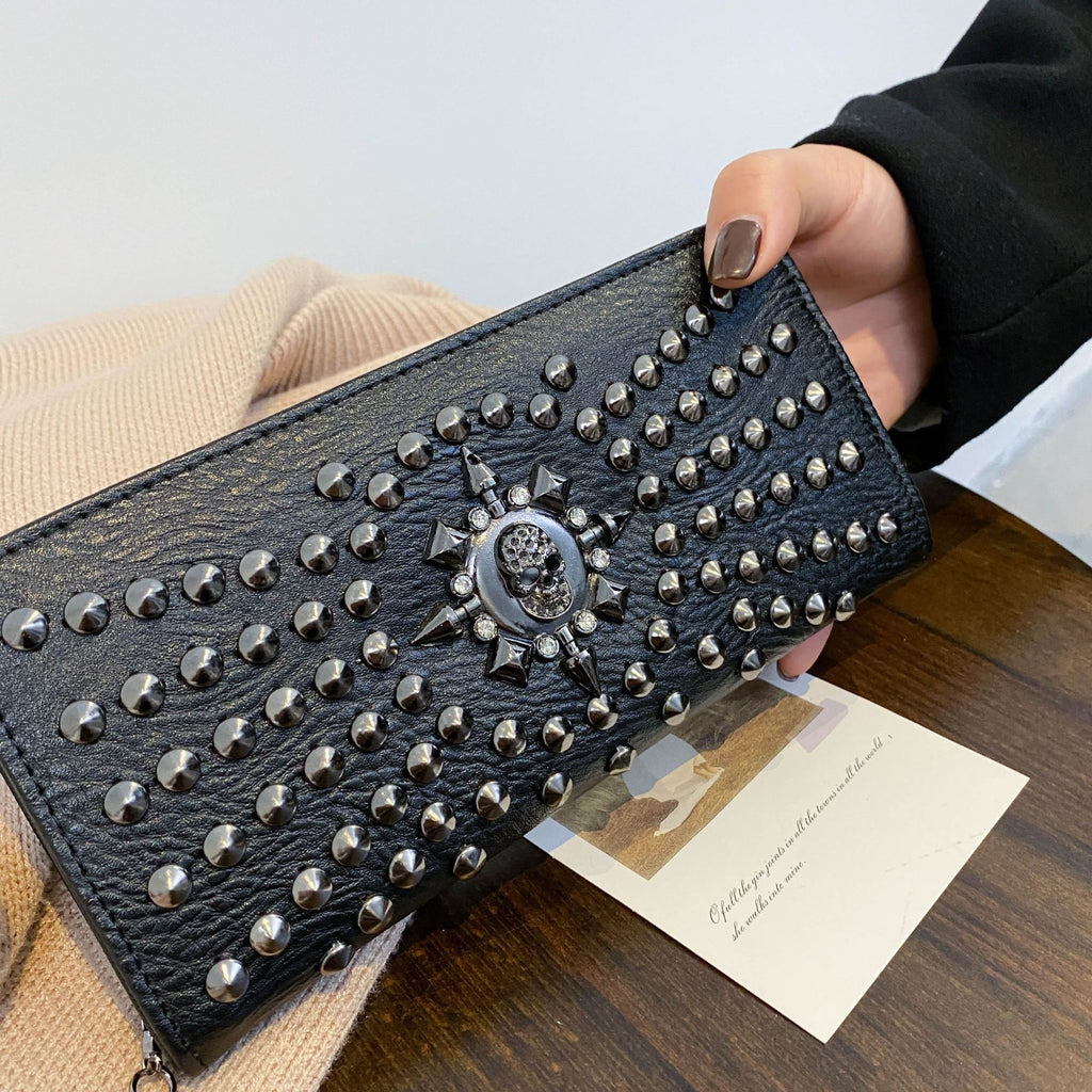 Punk Rivet Skull Long Wallet