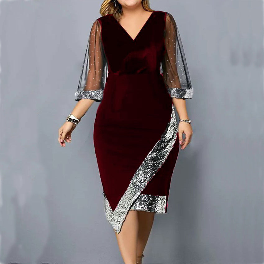 Gold Velvet Sequin Mesh Dress