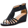 Gufobela Women Wedge Sandals Sparkly Rhinestone Open Toe Fashion Dressy Sandals Women Bling Sandals Bridesmaid Shoe Evening Wedding Prom Shoes (1121 Black 11)