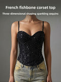 French Style 3D Sequin Fishbone Bra Top