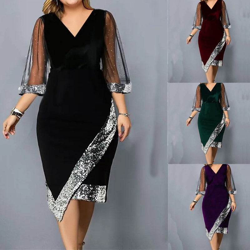 Gold Velvet Sequin Mesh Dress
