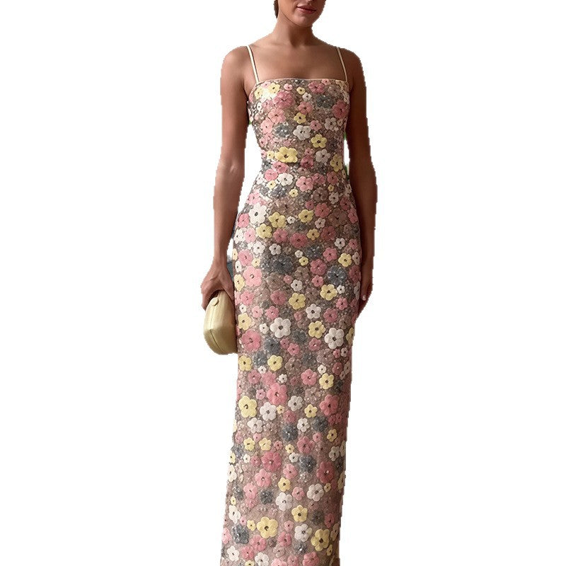 Petal Print Sequin Slim Dress