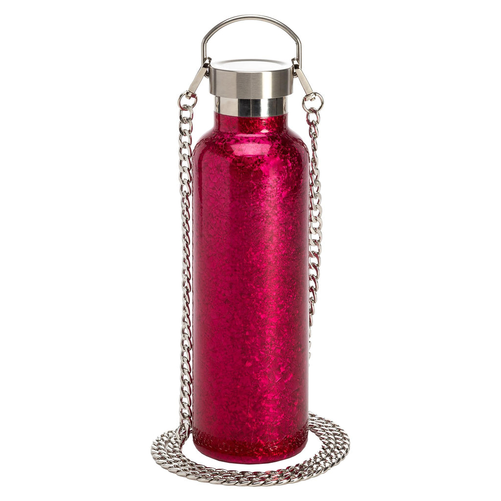 Paris Hilton Diamond Bling Water Bottle with Lid and Removable Carrying Strap Stainless Steel Vacuum Insulated Crackle Design 25-Ounce Pink Crackle