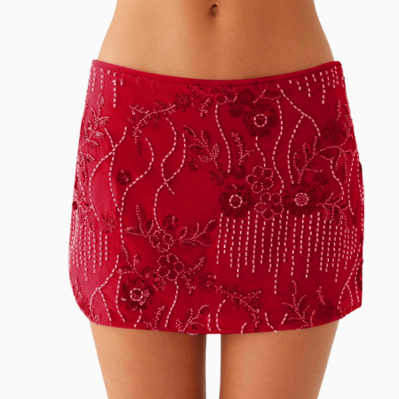 Embroidered Sequin Bodycon Mini Skirt