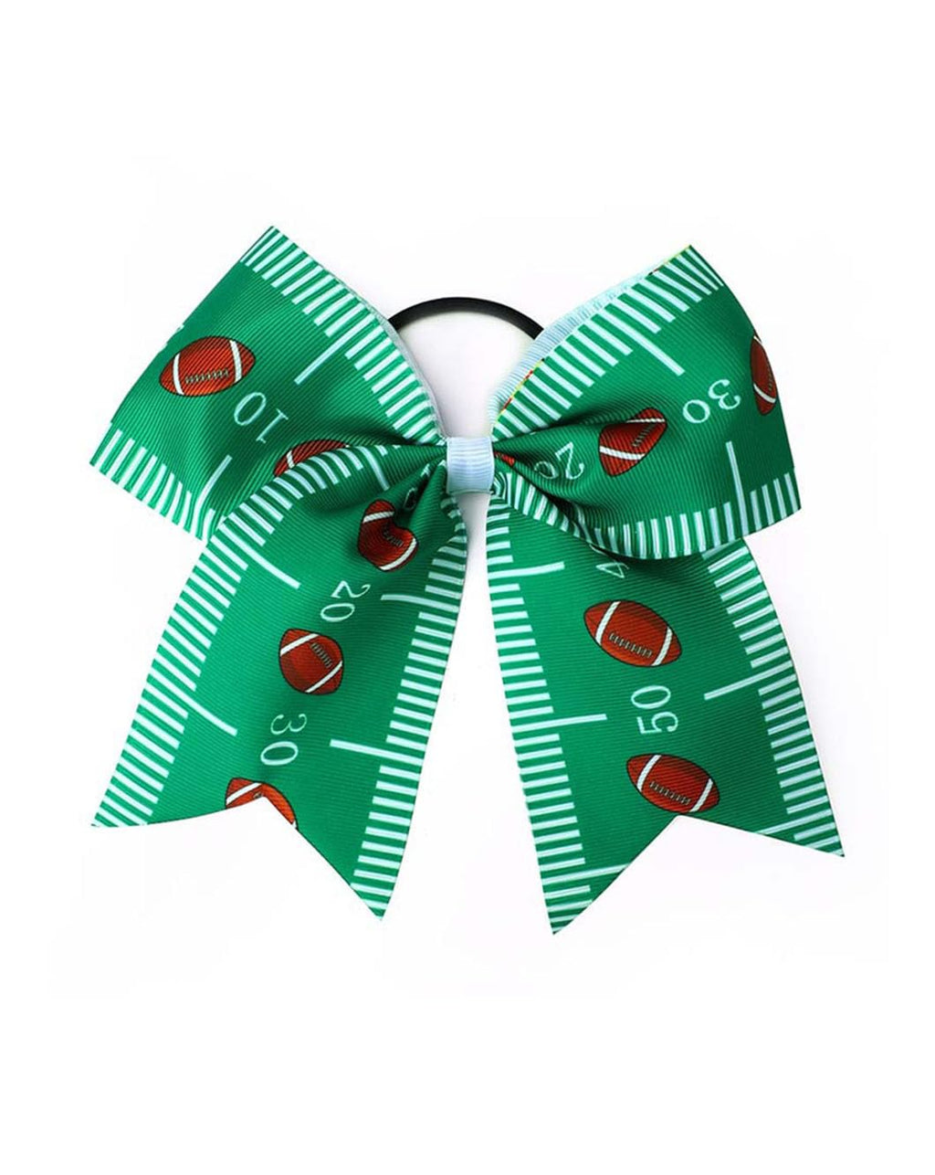 Football Cheer Bow Football PonyTail Holder Bowknot Football Bow Hair Ring Tie Bow PHB10 (Green)