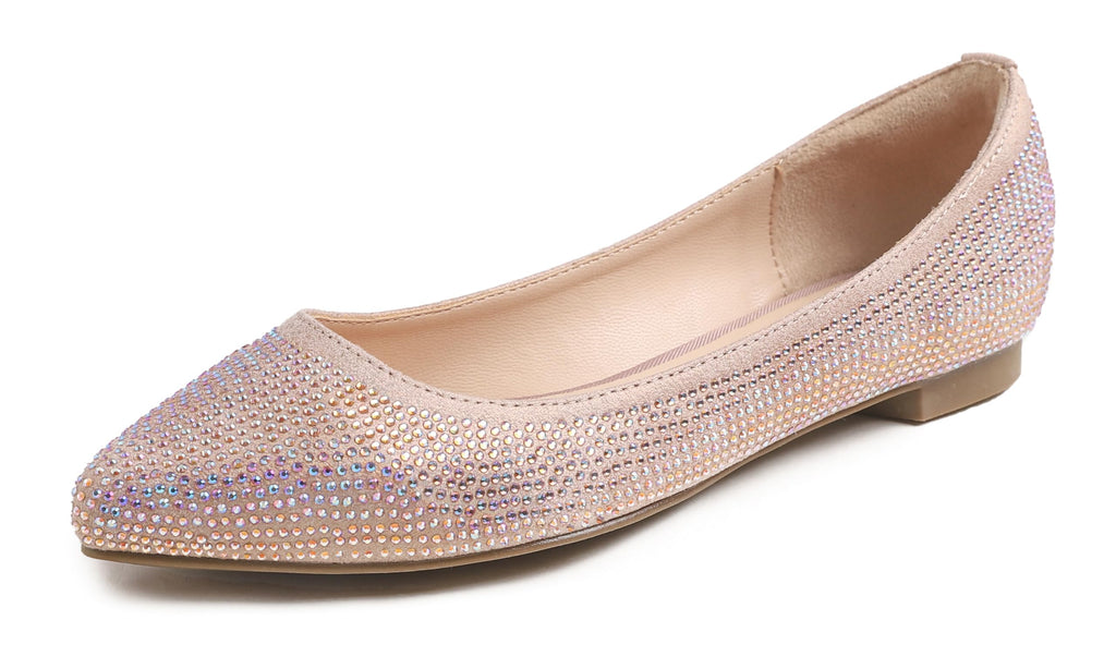 BREEZE NOUTHERLY Womens Super Sparkle Bling Party Ballets Wedding Bridal Shiny Dress Flats Rose Gold Pointed Rhinestone Size 6.5 M US