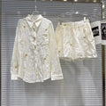 Floral embroidered chiffon shirt and shorts set