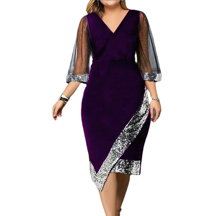 Gold Velvet Sequin Mesh Dress