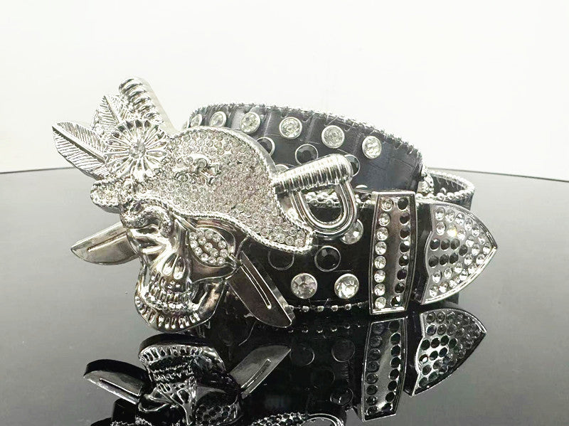 Skull Punk Belt with Rhinestones for Men and Women