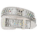 SUOSDEY Skull Rhinestone Belt for Men Women Sparkly Bling Diamond Sequin Studded Belt Western Cowgirl Cowboy Belt Silver