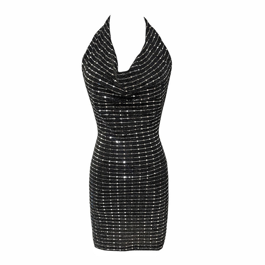Glam Sequin Backless Bodycon Dress