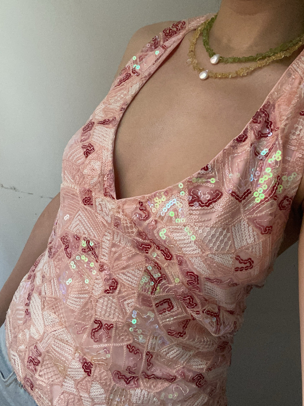 Sequin V-neck Sleeveless Vest