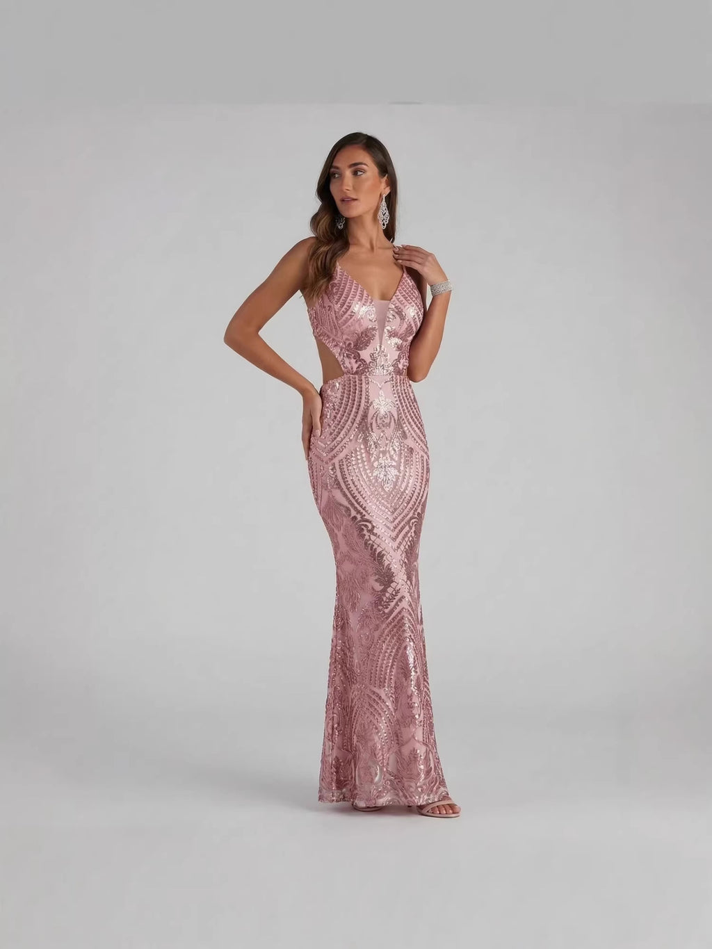 Elegant Sequin V-neck Evening Dress