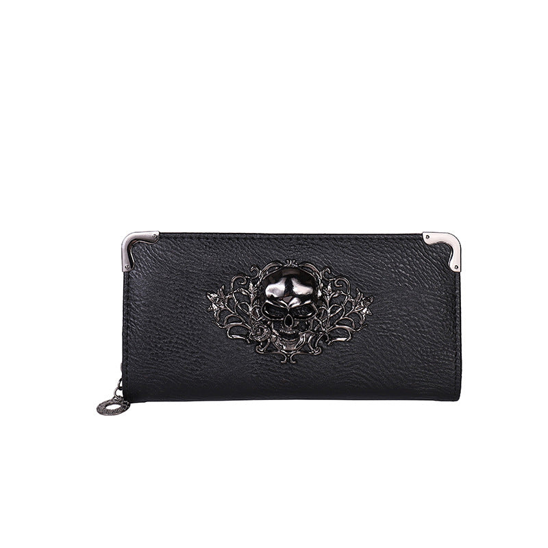 Long Retro Skull Design Wallet Clutch Bag
