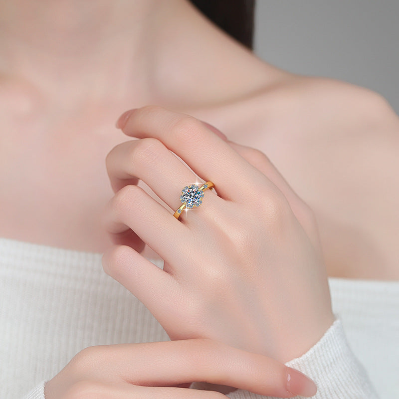 Floral Moissanite Ring 18K Gold Plated Sterling Silver
