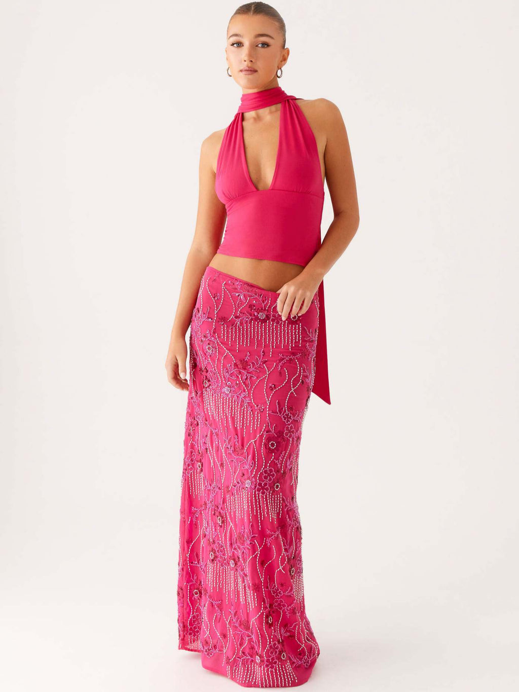 Embroidered Sequin Long Skirt