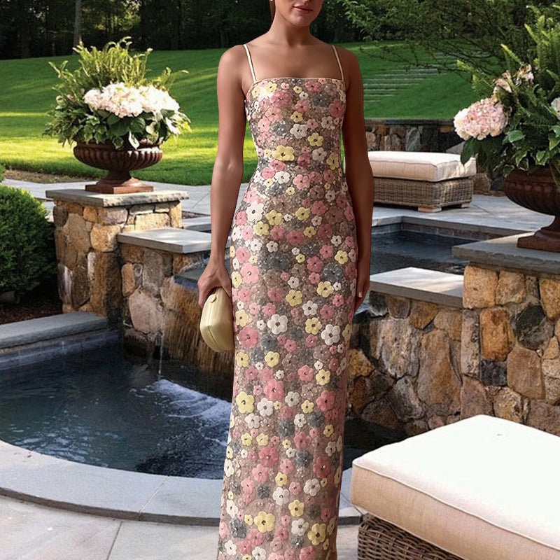Petal Print Sequin Slim Dress