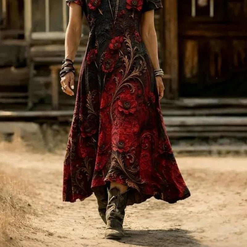 Floral Print V-Neck Long Sleeve Dress