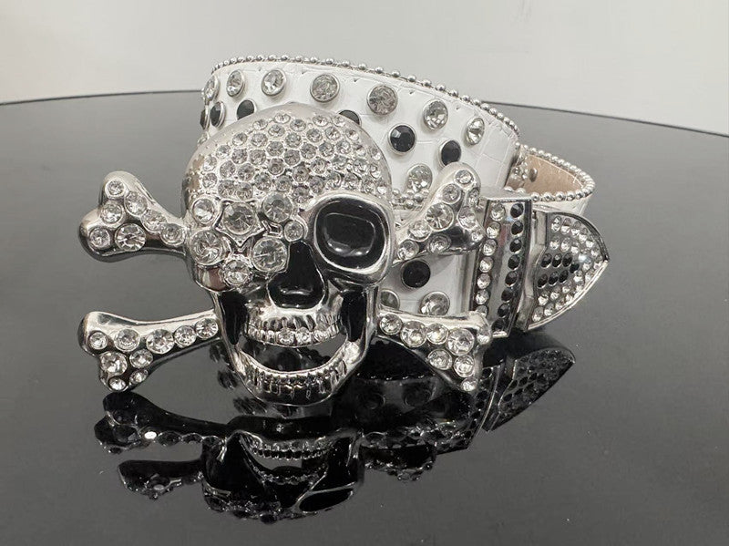 Skull Punk Belt with Rhinestones for Men and Women
