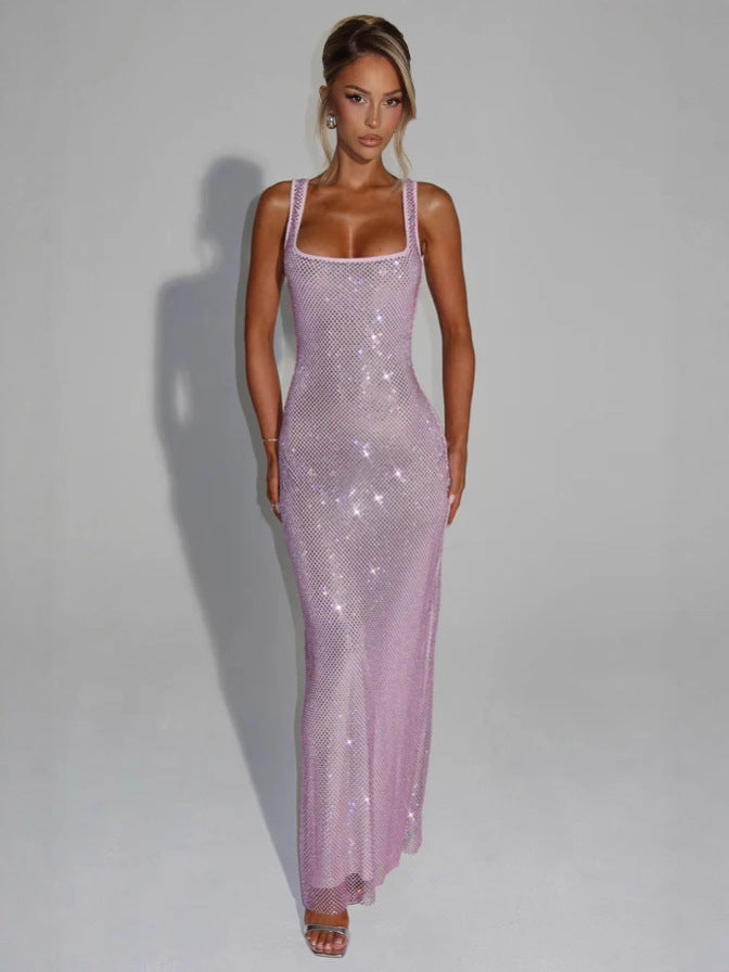 Sequin Mesh Diamond Evening Dress