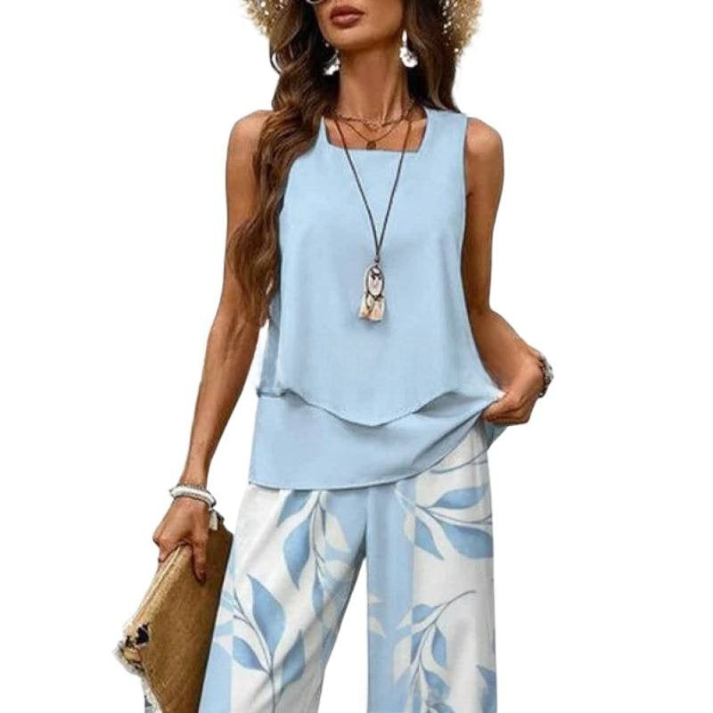 Sleeveless Floral Print Vest and Pants Set
