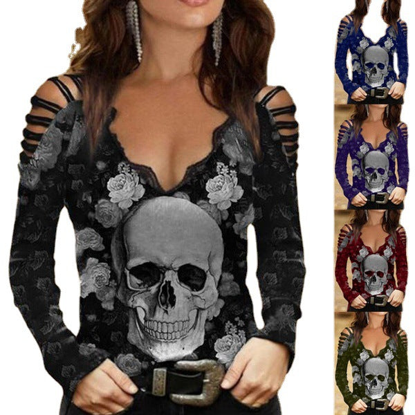 Skull Print Lace T-shirt