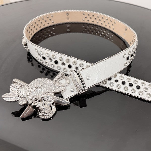 Skull Punk Belt with Rhinestones for Men and Women