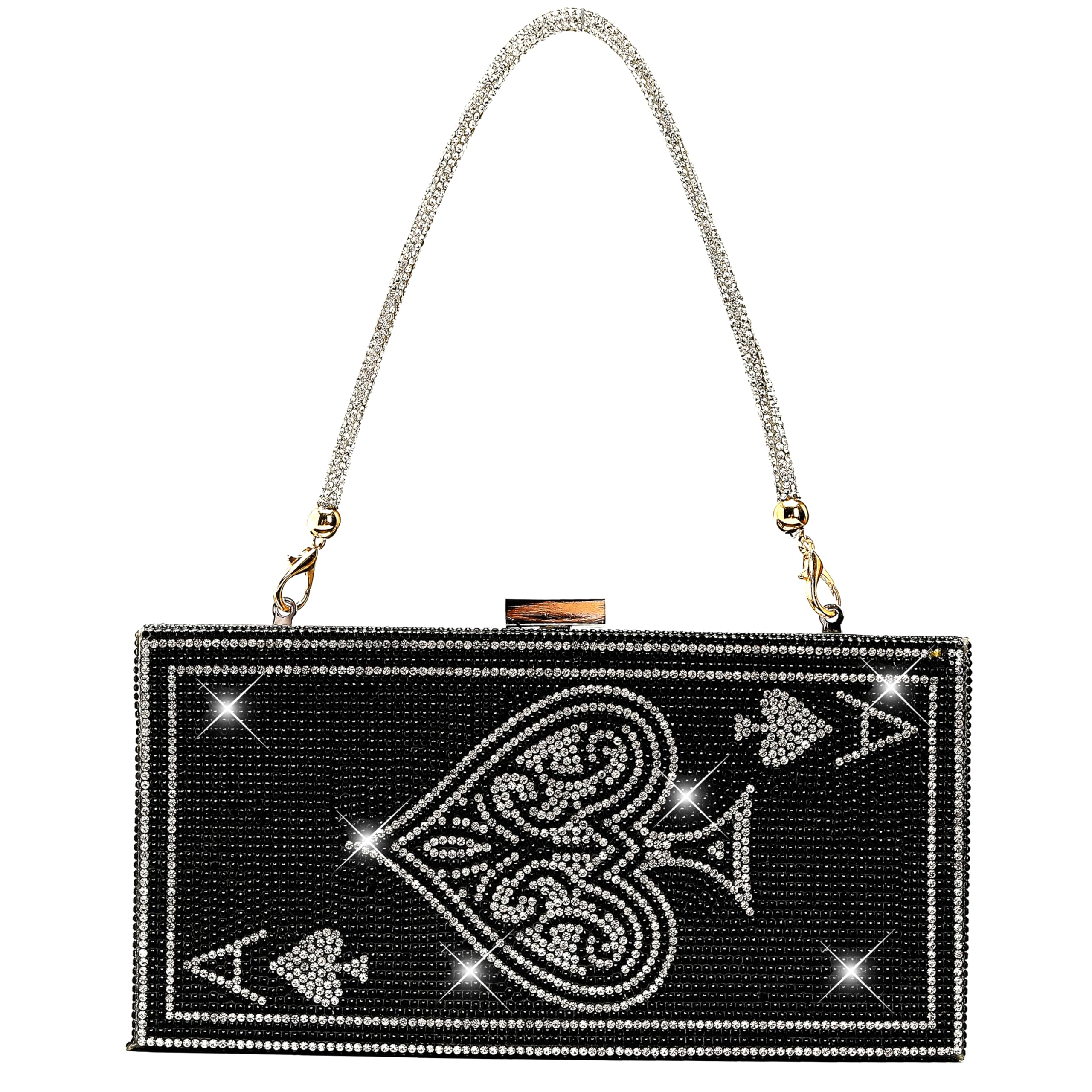 Sobymy Poker Card Queen Evening Bags and Clutches Ace of Spades Hearts Diamond Bling Rhinestone Women Evening Handbags Purse(BlackAce of Spades)