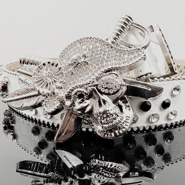 Skull Punk Belt with Rhinestones for Men and Women