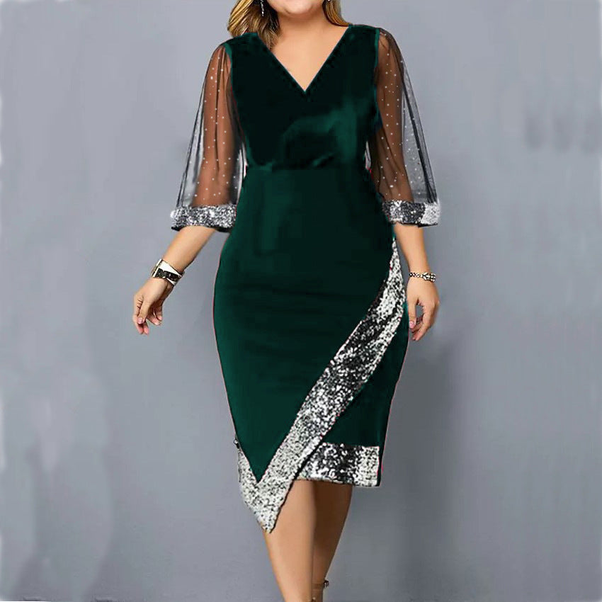 Gold Velvet Sequin Mesh Dress
