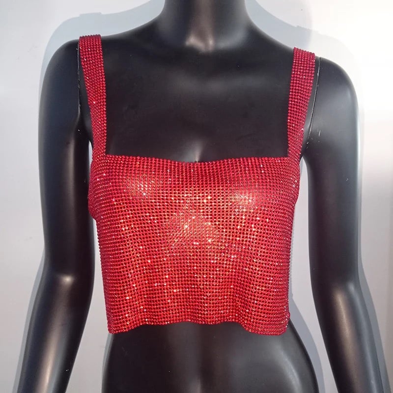 Bling Rhinestones Crop Top with Full Diamond Sequins