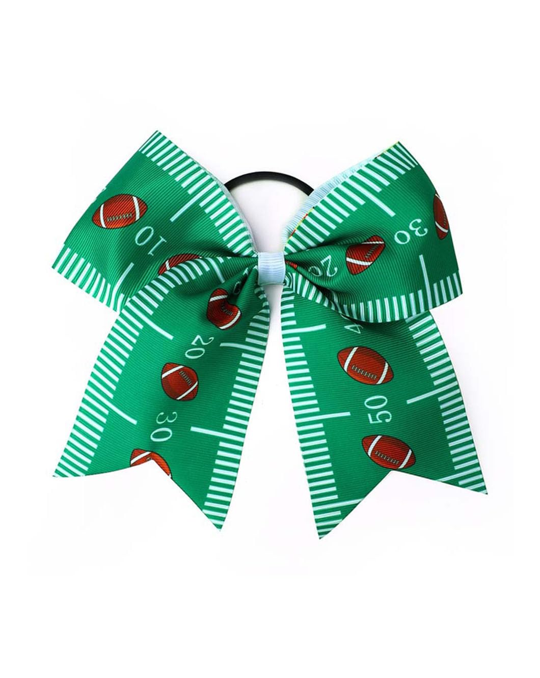Football Cheer Bow Football PonyTail Holder Bowknot Football Bow Hair Ring Tie Bow PHB10 (Green)