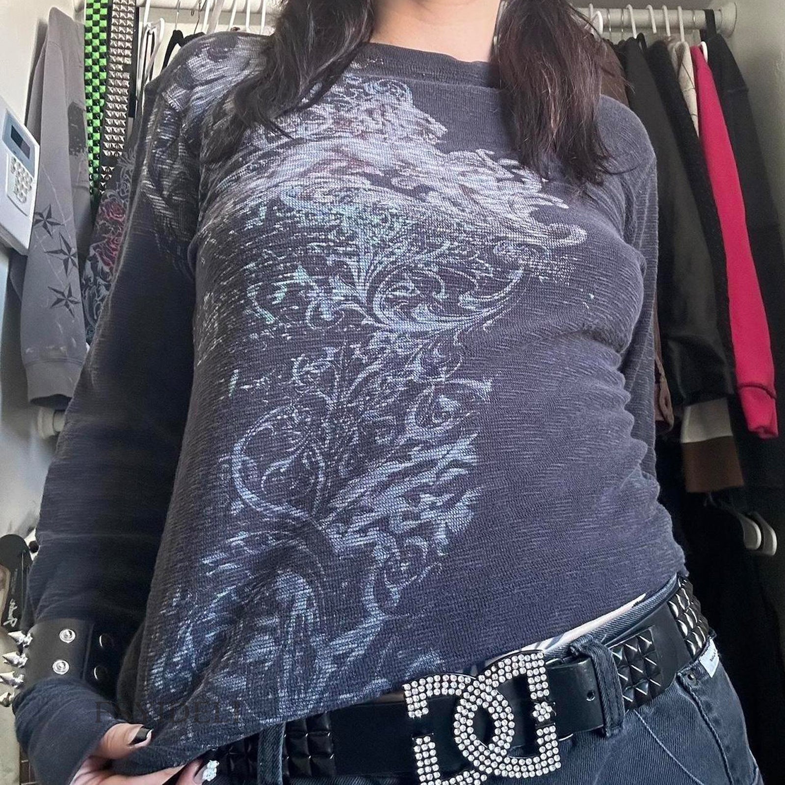 Retro Skull Print Long Sleeve T-shirt