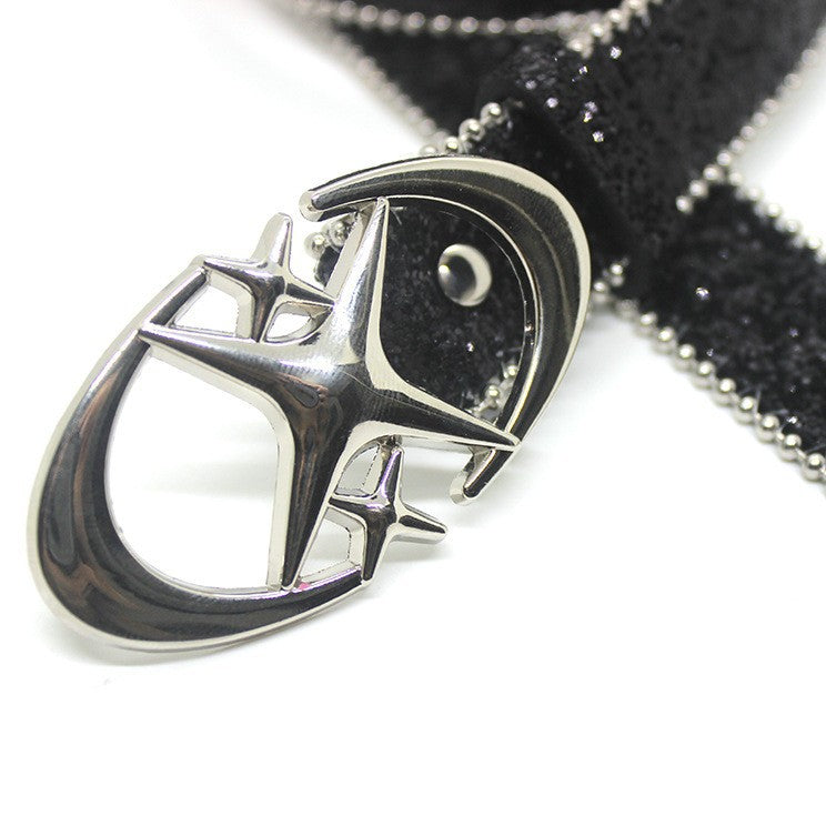 Double Crescent Moon Cross-stripe Sequin Belt