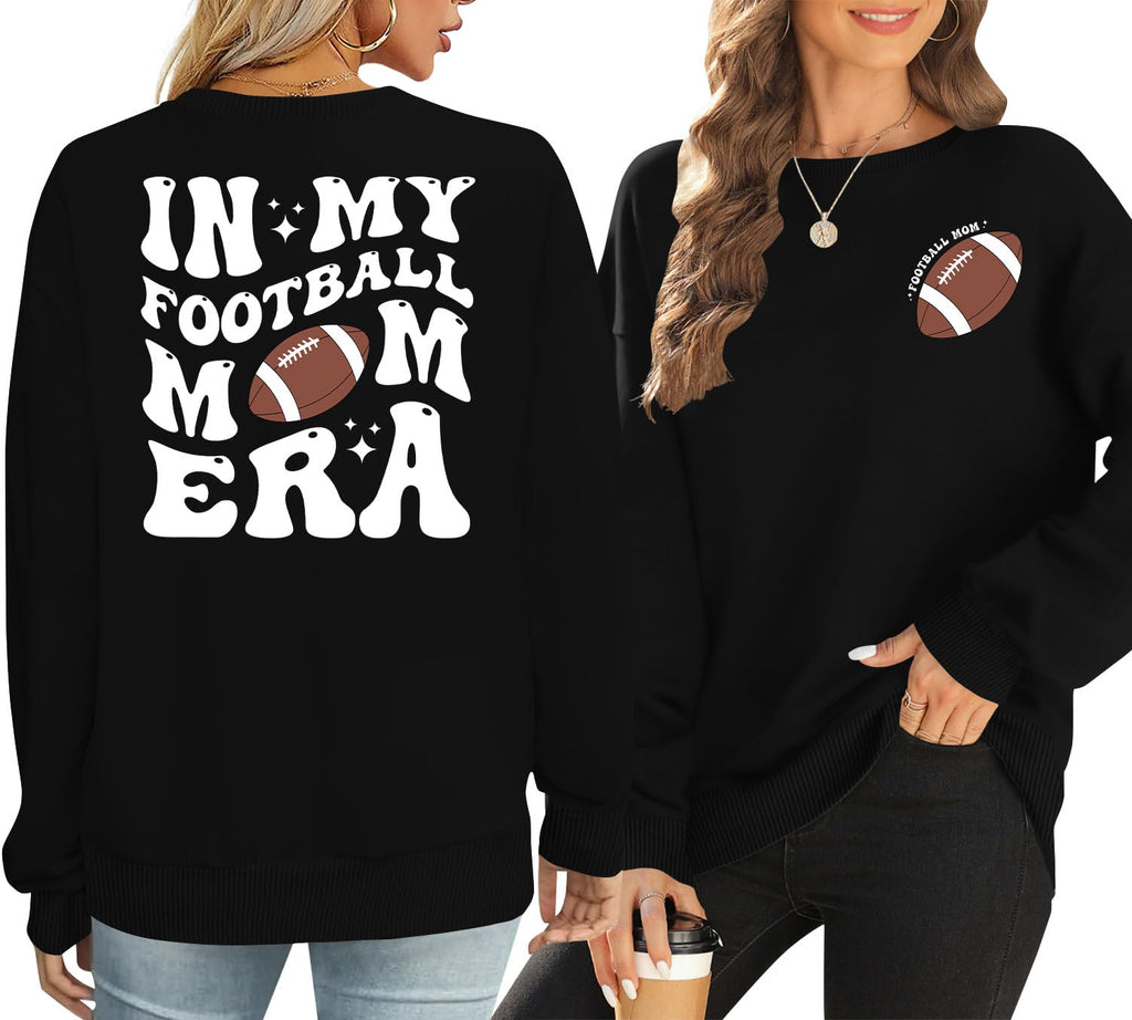 ELDPS Football Mom Sweatshirts for Women: In My Football Mom Era Shirt Football Pullover Tops Game Day Gifts Black