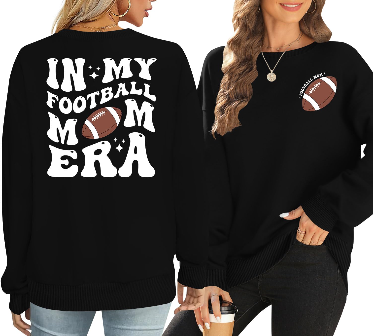 ELDPS Football Mom Sweatshirts for Women: In My Football Mom Era Shirt Football Pullover Tops Game Day Gifts Black