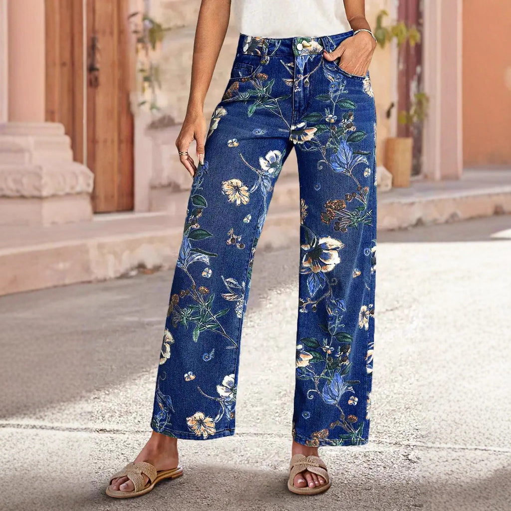 Floral Print High Waist Wide Leg Jeans