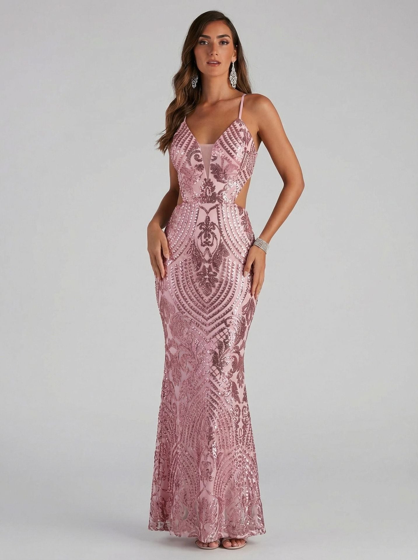Elegant Sequin V-neck Evening Dress